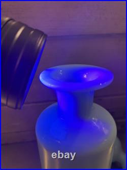 Vintage Portieux Vallerysthal Aqua Blue Opaline Glass Decanter Set