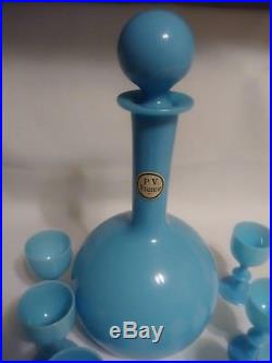 Vintage Portieux Vallerysthal Blue Opal Decanter Set