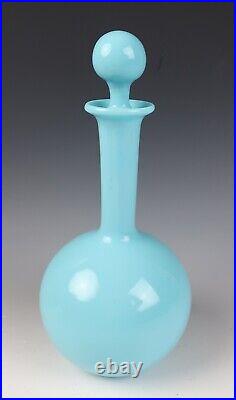 Vintage Portieux Vallerysthal Blue Opaline Glass Decanter with Label French PV