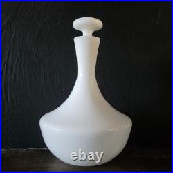 Vintage Portuguese White Opaline Glass Decanter With Solid Top By Block