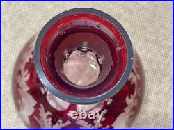Vintage Possibly Antique Bohemian Cranberry Glass Decanter with Etched Decoration
