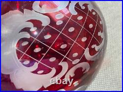 Vintage Possibly Antique Bohemian Cranberry Glass Decanter with Etched Decoration