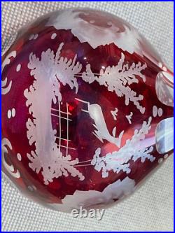 Vintage Possibly Antique Bohemian Cranberry Glass Decanter with Etched Decoration