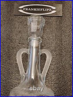 Vintage Pressed Glass Amphora Fleur De Lis Textured Double Handled Filigree