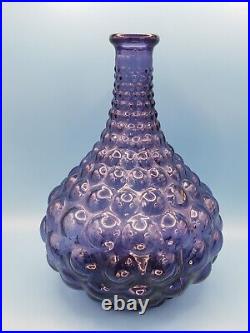 Vintage Purple Empoli Italian Art Glass Genie Squat Bottle Decanter Hobnail MCM
