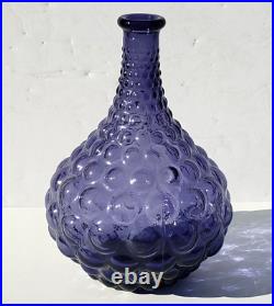 Vintage Purple Empoli Italian Art Glass Genie Squat Bottle Decanter Hobnail MCM