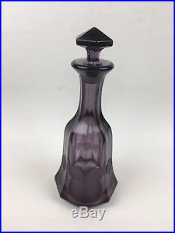 Vintage Purple Fostoria Frosted Coin Glass Hand Blown Decanter Original Stopper