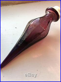 Vintage Purple Glass Genie Bottle 1960s Italian Empoli 58cm Diamond Decanter