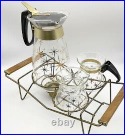 Vintage Pyrex Gold Atomic Starburst Coffee Pot Carafe Sugar Set Stand Warmer