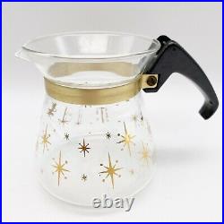 Vintage Pyrex Gold Atomic Starburst Coffee Pot Carafe Sugar Set Stand Warmer