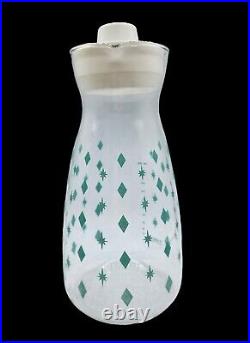 Vintage Pyrex Turquoise Atomic Diamond Starburst Juice Carafe Pitcher Lid MCM