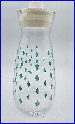 Vintage Pyrex Turquoise Atomic Diamond Starburst Juice Carafe Pitcher Lid MCM