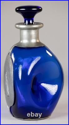 Vintage Queen Anne Pewter Cobalt Blue Glass Decanter Sailboat Brooklyn NY