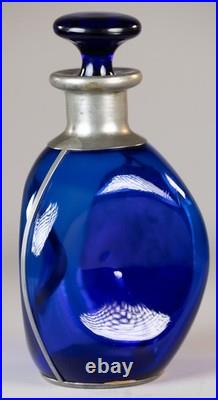 Vintage Queen Anne Pewter Cobalt Blue Glass Decanter Sailboat Brooklyn NY