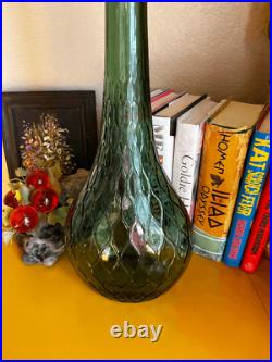 Vintage Quilted Empoli Glass Green Geni Bottle Decanter with Stopper