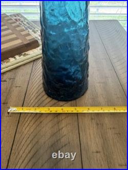 Vintage RARE Empoli Teal Blue Ice Decanter With Stopper 23 inches tall