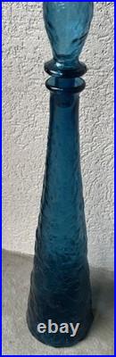 Vintage RARE Empoli Teal Blue Ice Decanter With Stopper 23 inches tall