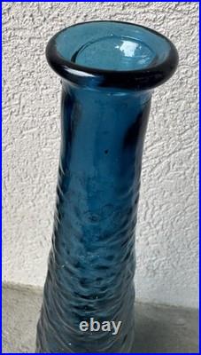 Vintage RARE Empoli Teal Blue Ice Decanter With Stopper 23 inches tall