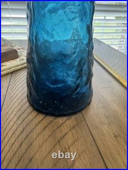 Vintage RARE Empoli Teal Blue Ice Decanter With Stopper 23 inches tall
