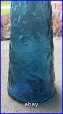 Vintage RARE Empoli Teal Blue Ice Decanter With Stopper 23 inches tall