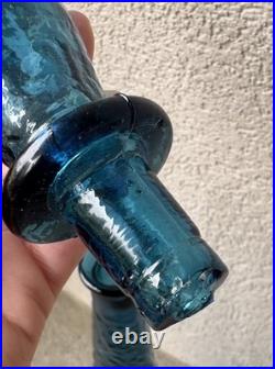 Vintage RARE Empoli Teal Blue Ice Decanter With Stopper 23 inches tall