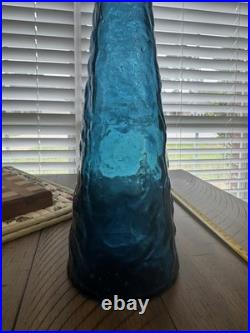 Vintage RARE Empoli Teal Blue Ice Decanter With Stopper 23 inches tall