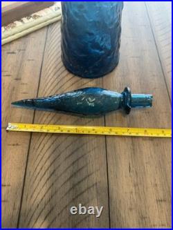 Vintage RARE Empoli Teal Blue Ice Decanter With Stopper 23 inches tall