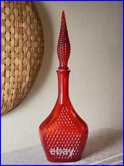 Vintage RED DIAMOND SHEILD Empoli Glass GENIE BOTTLE Decanter + STOPPER Italy