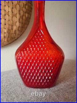 Vintage RED DIAMOND SHEILD Empoli Glass GENIE BOTTLE Decanter + STOPPER Italy