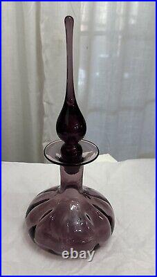 Vintage Rainbow Art Glass Amethyst Decanter + Stopper Genie Bottle 11.5