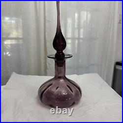 Vintage Rainbow Art Glass Amethyst Decanter + Stopper Genie Bottle 11.5