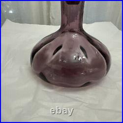 Vintage Rainbow Art Glass Amethyst Decanter + Stopper Genie Bottle 11.5