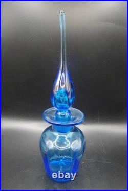 Vintage Rainbow Art Glass Cobalt Optic Blue Decanter With Flame Teardrop Stopper