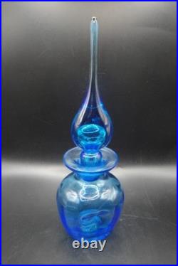 Vintage Rainbow Art Glass Cobalt Optic Blue Decanter With Flame Teardrop Stopper