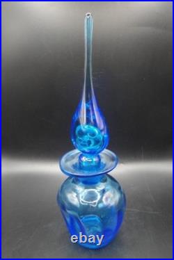 Vintage Rainbow Art Glass Cobalt Optic Blue Decanter With Flame Teardrop Stopper