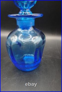 Vintage Rainbow Art Glass Cobalt Optic Blue Decanter With Flame Teardrop Stopper