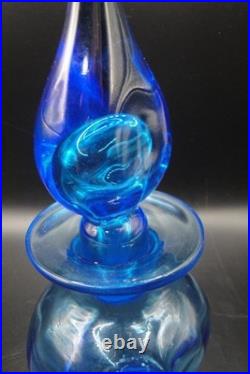 Vintage Rainbow Art Glass Cobalt Optic Blue Decanter With Flame Teardrop Stopper