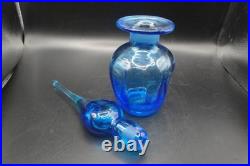 Vintage Rainbow Art Glass Cobalt Optic Blue Decanter With Flame Teardrop Stopper Vintage Rainbow Art Glass Cobalt Optic Blue Decanter With Flame Teardrop Stopper