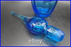 Vintage Rainbow Art Glass Cobalt Optic Blue Decanter With Flame Teardrop Stopper