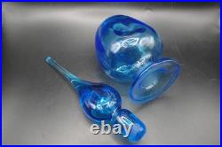 Vintage Rainbow Art Glass Cobalt Optic Blue Decanter With Flame Teardrop Stopper
