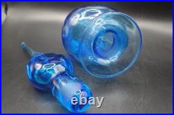 Vintage Rainbow Art Glass Cobalt Optic Blue Decanter With Flame Teardrop Stopper