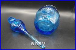 Vintage Rainbow Art Glass Cobalt Optic Blue Decanter With Flame Teardrop Stopper