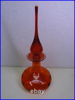 Vintage Rainbow Art Glass Red Decanter + Stopper Genie Bottle Mid Century