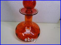 Vintage Rainbow Art Glass Red Decanter + Stopper Genie Bottle Mid Century