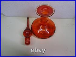 Vintage Rainbow Art Glass Red Decanter + Stopper Genie Bottle Mid Century