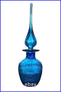 Vintage, Rainbow, Blue Crackle Glass, Pinched, Decanter, And Stopper. Nice 11.5