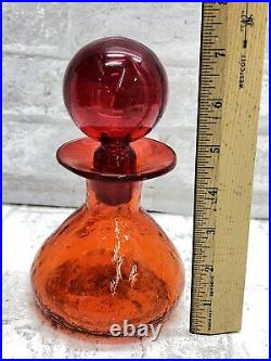 Vintage Rainbow Crackle Glass Decanter Hand Blown With Stopper inTangerine MCM