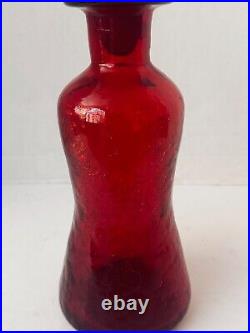 Vintage Rainbow Crackle Glass Deep Red 11 Decanter with Stopper Excellent MCM