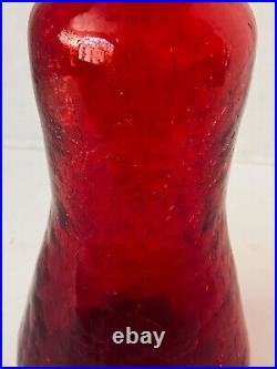 Vintage Rainbow Crackle Glass Deep Red 11 Decanter with Stopper Excellent MCM