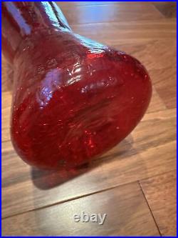 Vintage Rainbow Crackle Glass Deep Red Decanter with Stopper Excellent MCM